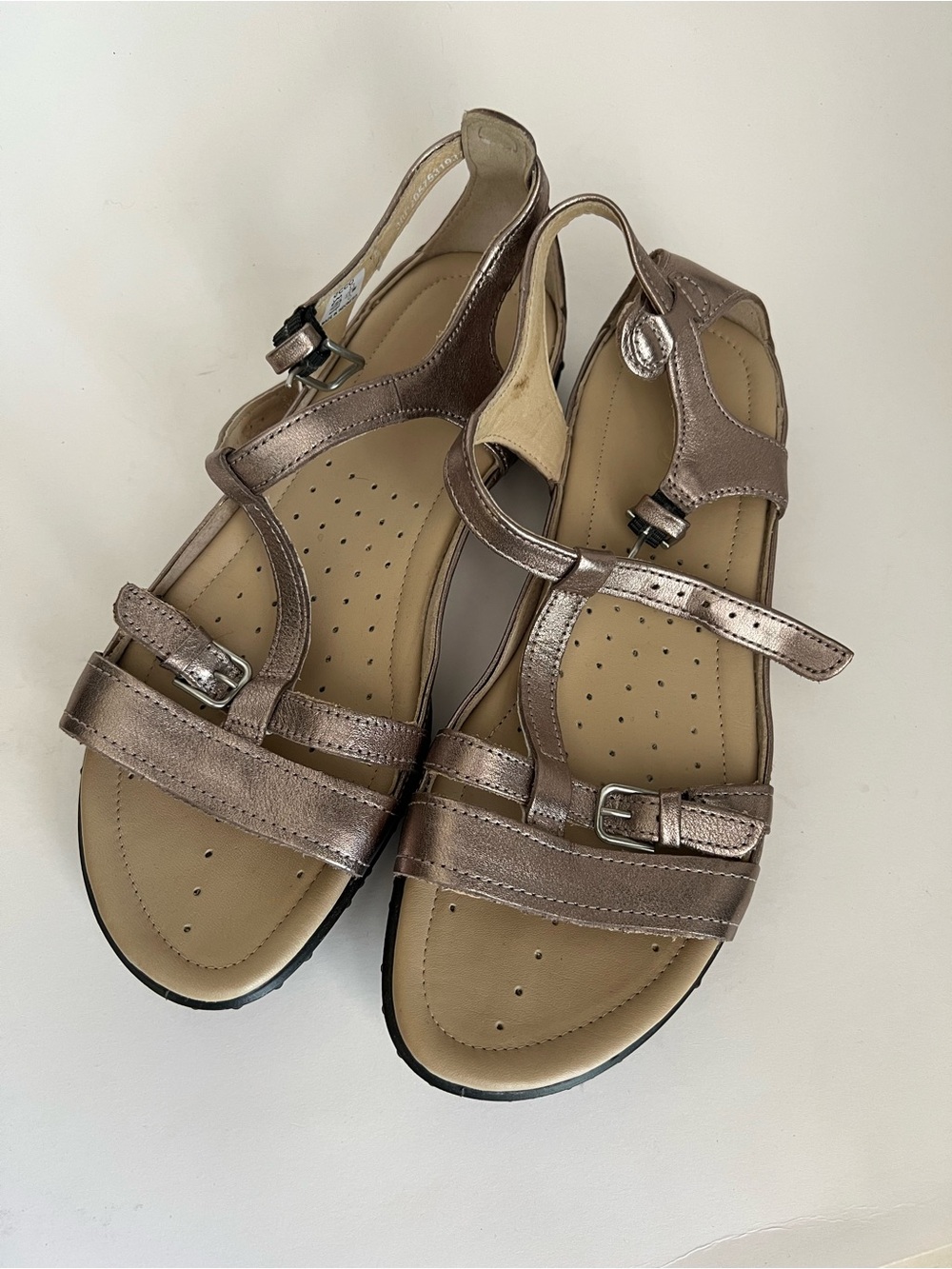 Ecco Women's Metallic Taupe Adjustable Strap Sandals